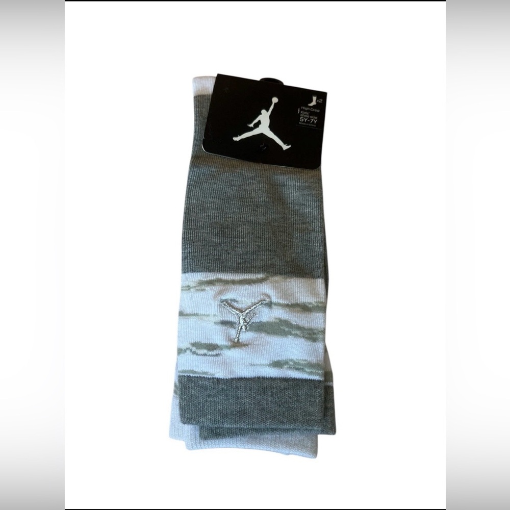 Nike Air Jordan Socks 2 Pairs Kids Size 5Y - 7Y Grey & White